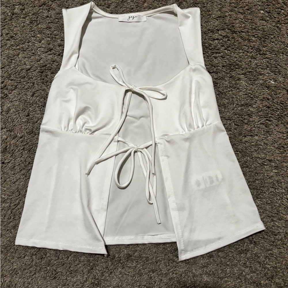 White Sleeveless Tie-Front Top